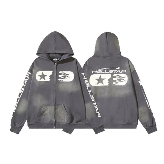 Hellstar Distressed Terry Cloth High Street Hooded Sweatshirt Jacket